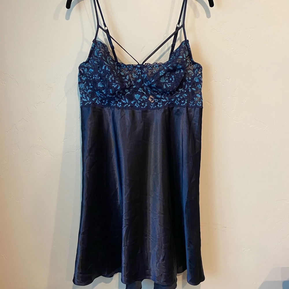 Cacique Navy and Blue Lace Chemise Mini Dress Sexy Size 18/20